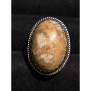 Vintage southwestern brown agate cabochon ring size 4.5 sterling silver 925